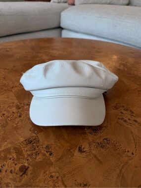 White Faux Leather Baker Boy Cap